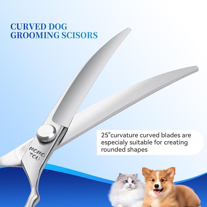 7 Inch Curved Dog Grooming Scissors, 9CR Stainless Steel Pet Shears, Smooth Cutting for Precision Trimming