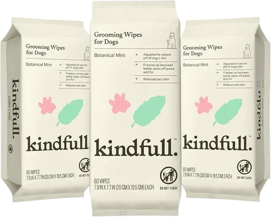 Dog Grooming Wipes – 3 Pack (180 Total), Botanical Mint Scent – Gentle, pH-Balanced Pet Wipes for Paws & Fur – Plant-Based, Alcohol-Free – 7.9" x 7.7" Each