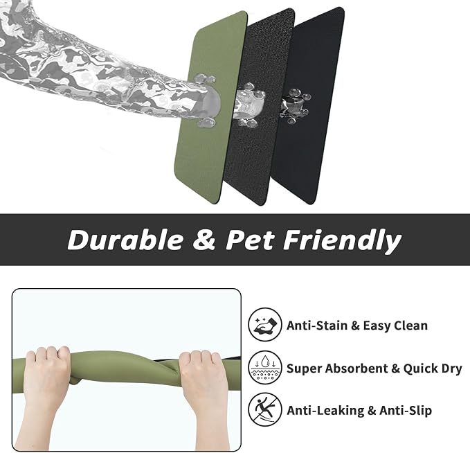 HotLive Dog Food Mat - Absorbent Cat Mat for Food and Water, No Stains Pet Feeding Bowl Mat, Easy to Clean Pet Placemats, Quick Dry Dog Water Dispenser Mat for Messy Drinkers | Green 12"x 19"