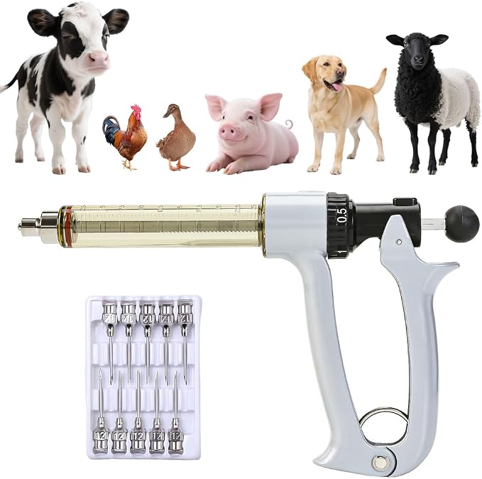 25ml Semi-Auto Repeating Livestock Syringe Gun, 5 Dose Settings | Ergonomic Grip, Clear Barrel & Luer Lock, Vet Injector for Cattle, Horses, Goats, Sheep & Pigs