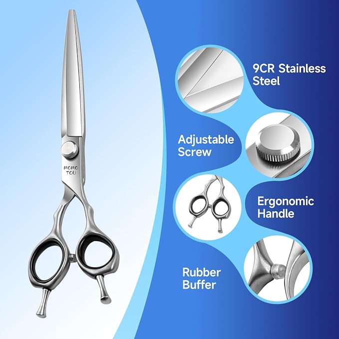 Dog Grooming Scissors Set 3 in 1 with Straight, Curved, Thinning Scissors and Comb Stainless Steel Dog Shears for Grooming Pets and Cats,Sharp and Durable