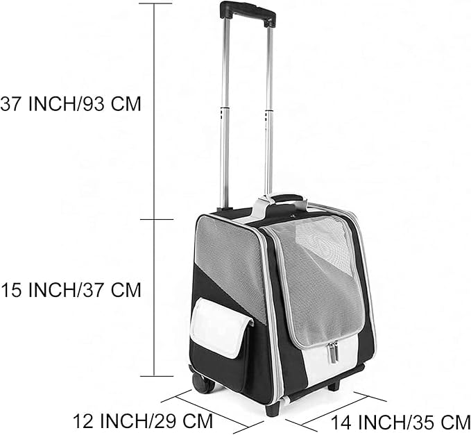 Pet Rolling Carrier,Foldable Cat Carrier Strollers Backpack Bag Puppy Dog Carrier Luggage with Wheels and Telescopic Handle for Cats Dogs Rabbits Kittens Puppies