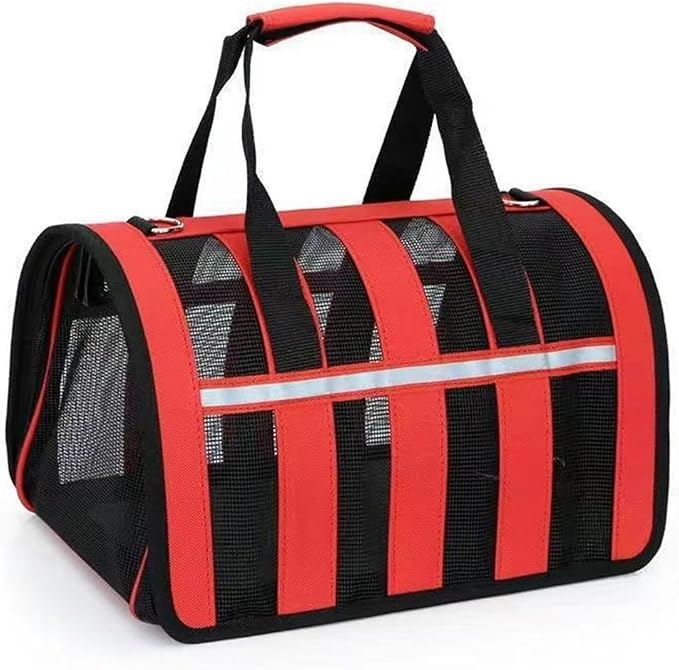 Handheld Foldable Single-Shoulder Dog Bag Large Capacity Cat Four-Season Outdoor Pet Mesh Breathable Portable Backpack(Red,M)