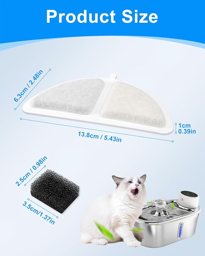 12+12 Pack Cat Water Fountain Filter Compatible with LIPPUP 3.2L Stainless Steel Cat Water Fountain, Replacement Filters for 6 Months, Activated Carbon & Ion Exchange Resin