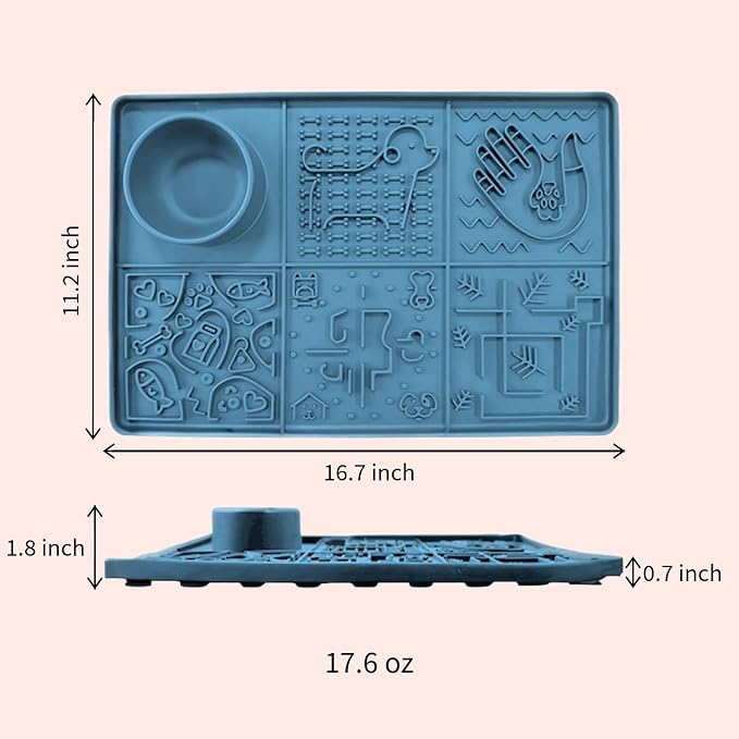 Tails & Tales Large Lick Mat for Dogs & Cats (11.2×16.7 in) with Strong Suction Cups, Slow Feeder Licking Pad for Anxiety Relief, Boredom & Bathing, Dog Enrichment Toy for Peanut Butter Yogurt (Blue)