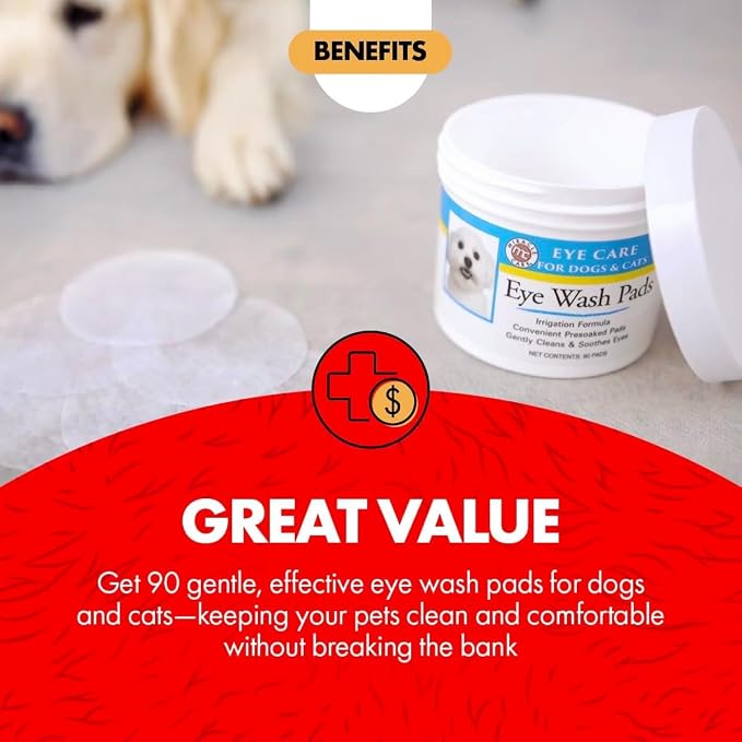 Miracle Care Eye Wash Pads,90 Use Pre-Soaked Pads to Gently Clean and Soothe Dog and Cat Eyes; Non Stinging Formula to Remove Eye Debris,(Pack of 2)