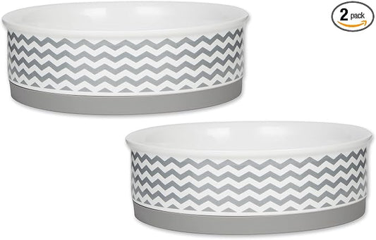 Bone Dry Ceramic Pet Collection Chevron, Large Set, 7.5x2.4, Gray, 2 Piece