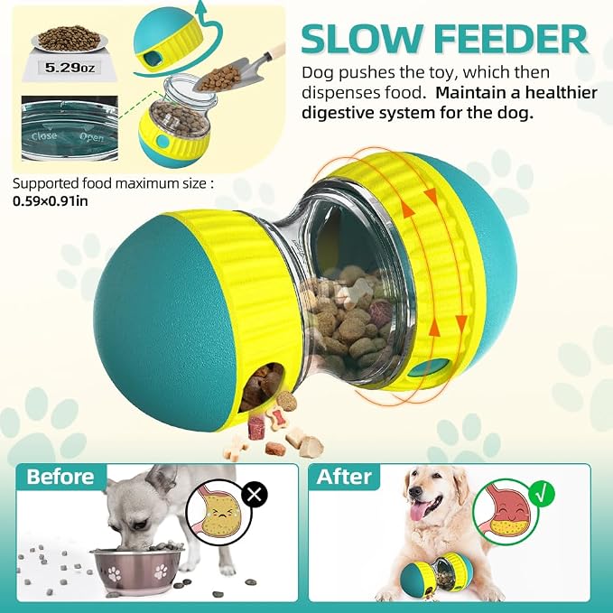 Mankoda Dog Puzzle Toys, Rolling Treat Dispensing Ball, Brain Stimulation & Slow Feeder, Dog Enrichment Toys to Keep Them Busy (Green)