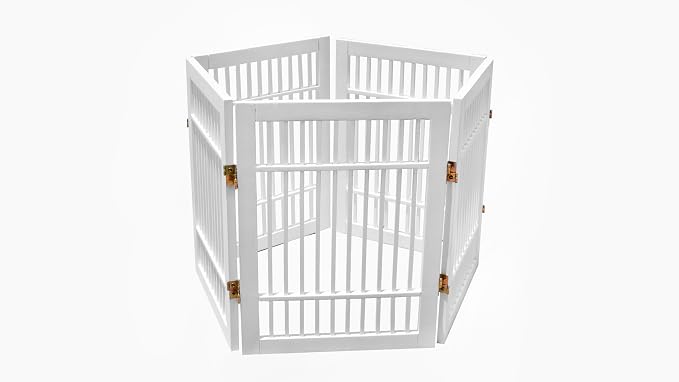 Urnporium Pet Dog Gate Freestanding, Strong Durable Folding Wooden Fence, Portable Acacia Hardwood Safety Barrier for Indoor & Outdoor Use (White Pet Gate, 5 Panel 24" Tall)