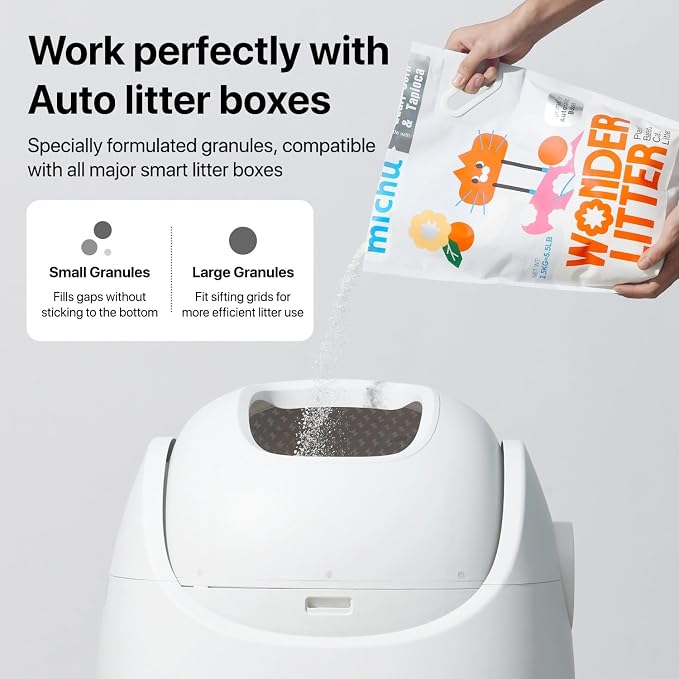 Michu Wonder Cat Litter, Cassava Plant-Based Cat Litter, Automatic Litter Box Friendly, Flushable & Fast Clumping, Low Dust Odor Control, 5.5lb/88oz - Lemon Tea 2 Pack
