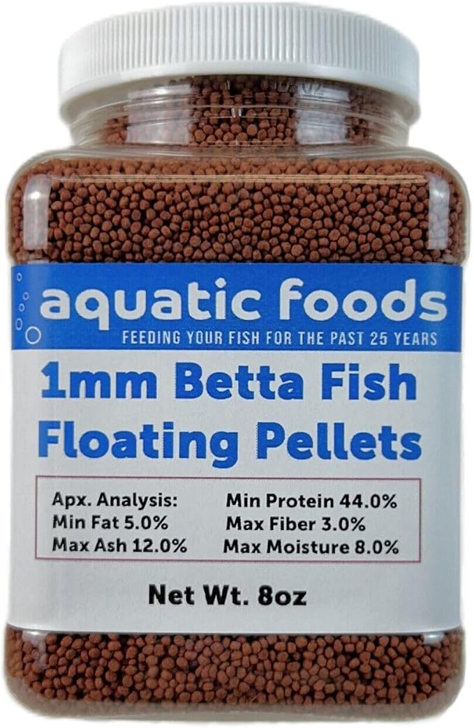 1/32" - 1mm Floating Pellets for Bettas, Guppies, Tetras, Live Bearers, Siamese Fighting Fish, Baby Koi, All Smaller Tropical and Pond Fish...WL 8oz Sm Jar