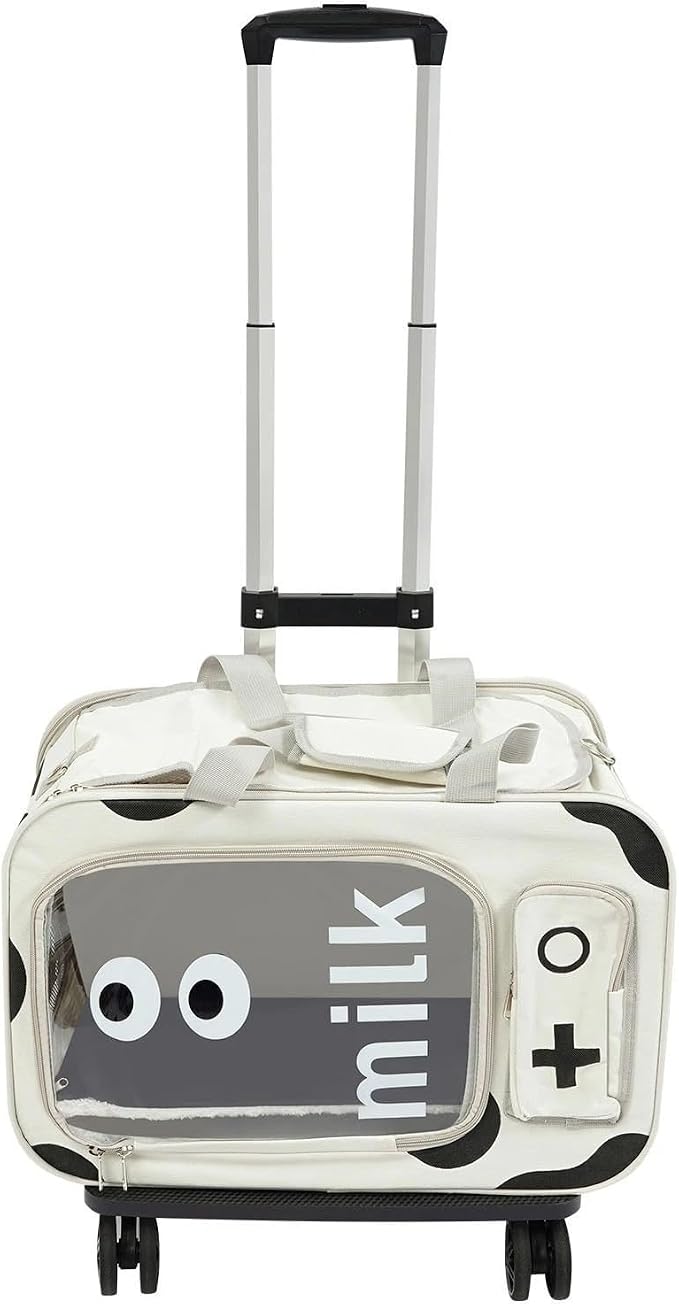 Pet Carrier, Portable Clear Cat Bag with Wheels & Telescopic Handle, Foldable Pet Trolley Bag, Breathable Rolling Cat Carriers Backpack for Hiking, Outdoor Walking