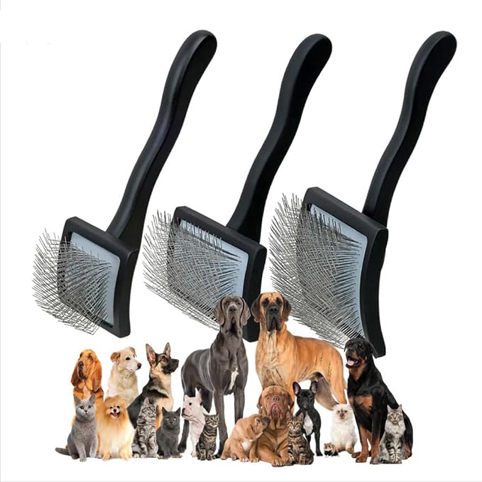 Slicker Brush Perfect For Dogs and Cats (Big and Medium Dogs, Goldendoodles, Labradoodles, Poodles and Cats) Curved Design for Thick, Fluffy, Detangled and Shedding Fur (Black, Small)