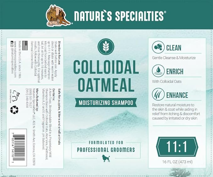 Nature's Specialties Colloidal Oatmeal Ultra Concentrated Medicated Dog Shampoo for Pets, Makes up to 11 Gallons, Natural Choice for Professional Groomers, Relieves Itching, Made in USA, 1 gal