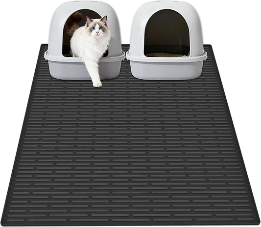 XXL Extra Large Silicone Cat Litter Trapping Mat for Scatter Control, 40"x30"(100cmx75cm) Waterproof Kitty Litter Box mat for Floor, Soft on Kitty Paws, Easy to Clean, Black