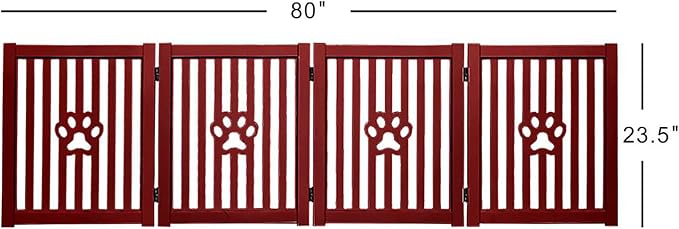 4 Panel Dog Gate - Mahogany - Foldable Wooden Freestanding Pet Gate, 80" L x 23.6" H, for Doorways, Halls & Stairs, 360 Degree Rotated Hinges