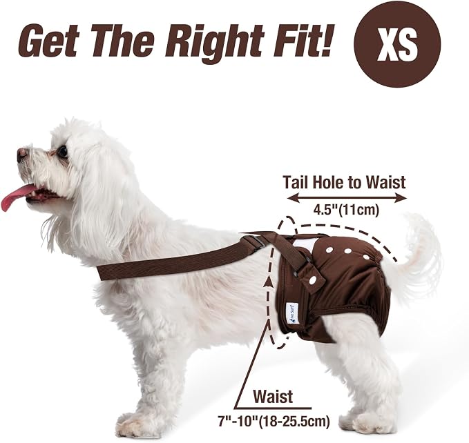 Pet Soft Dog Diapers Female with Suspenders, 3 Pack Reusable Female Dog Diapers for Heat, Dog Period Panties for Doggie in Cycle(X-Small, Bear Brown)
