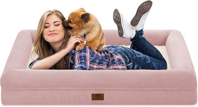 Yiruk Jumbo Dog Bed for Extra Large Dogs, XXL Waterproof Dog Bed with Removable Washable Cover, 4-Sides Bolster Support Pet Couch Sofa with Non-Slip Bottom, Pink