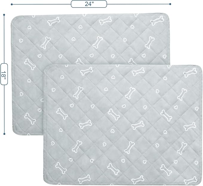Washable Pee Pads for Dogs, 2 Pack Reusable Puppy Pads, Super Absorbent & Waterproof Training Mats for Potty, Crate, Kennel, Playpen, Bed & Sofa, Anti-Slip Wee Pee Pads for Dogs,18" x 24"