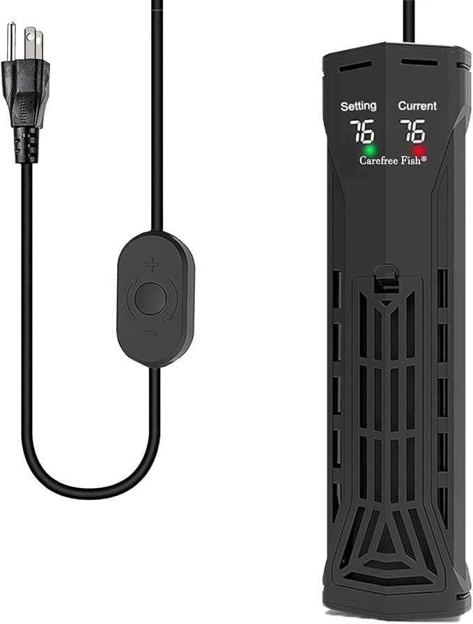 Carefree Fish 200/300/500/800W Aquarium PTC Ceramic Heater Dual Independent Chips Dual Overheat Protection Dual Water Level Sensors for Freshwater and Saltwater No Cooking Fish