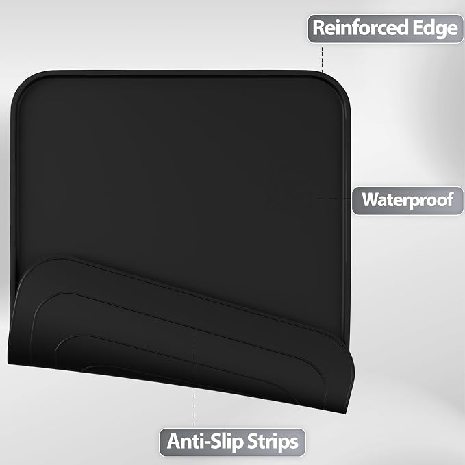 Silicone Dog & Cat Food Mat with Raised Edge, 20"x14" Extra Thick Waterproof Non-Slip Pet Feeding for Food and Water Bowls, Spill Proof Mat to Protect Floors, BPA Free Dishwasher-Safe,Black