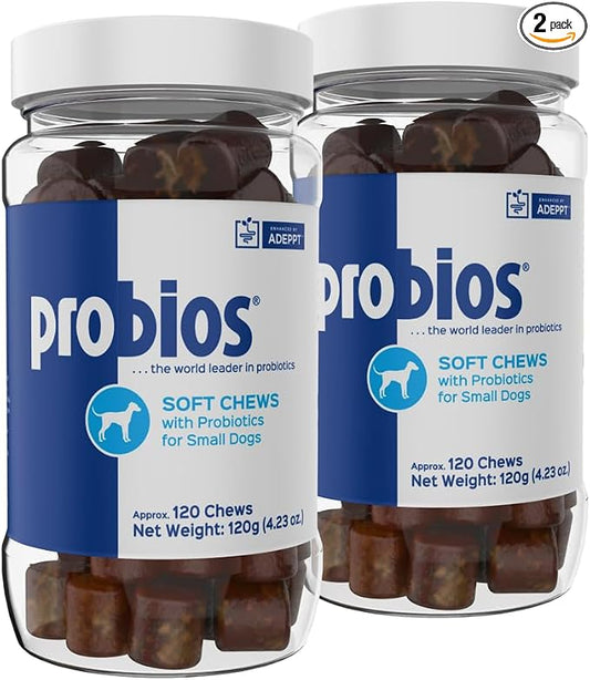 Probios for Dogs Soft Chews, Daily Probiotic Supplement for Gut Health, Digestion and Immune Support Medium and Large Breeds, Chicken Liver Flavor, 4.23oz 120 Chews (Pack of 2)