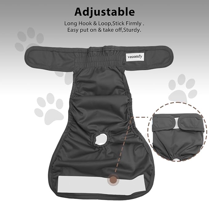 Vecomfy Reusable Female Dog Diapers for Small Dogs,(4 Pack) Easy Absorbent New Born Puppy Diapers for Peeing,in Heat,Doggie Period Panties,Dark Colors,XS