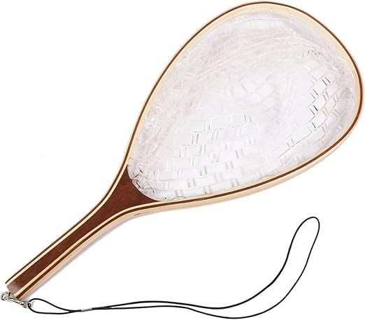 Wooden Frame Fly Fishing Net with Soft Rubber Mesh，Low-Weight Landing Net for Trout & Bass， Catch-and-Release Design for Stream and River Fly Fishing