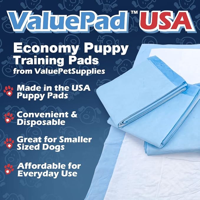 ValuePad USA Puppy Pads, Medium 22x23 Inch, 200 Count - USA Made Puppy Pee Pads for Dogs, Super Absorbent Polymer Gel Core, 5-Layer Design, Perfect for Puppies, Smaller Dogs