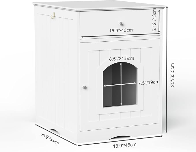 Cat Litter House, Enclosure Cat Litter Box Furniture with Doors Storage Drawer Indoor Cat Washroom Storage Side Table Cat House Large Wooden Enclosure Litter Box