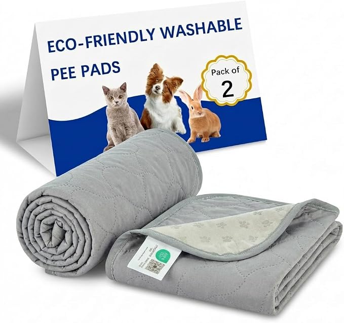 Gentle Purr Washable Pee Pads for Dogs 18" x 24", 2 Pack Reusable Puppy Training Pads, Soft Oeko-TEX Certified Polyester Top, Absorbent Non-Slip Crate Liners for Puppies and Small Dogs, Gray