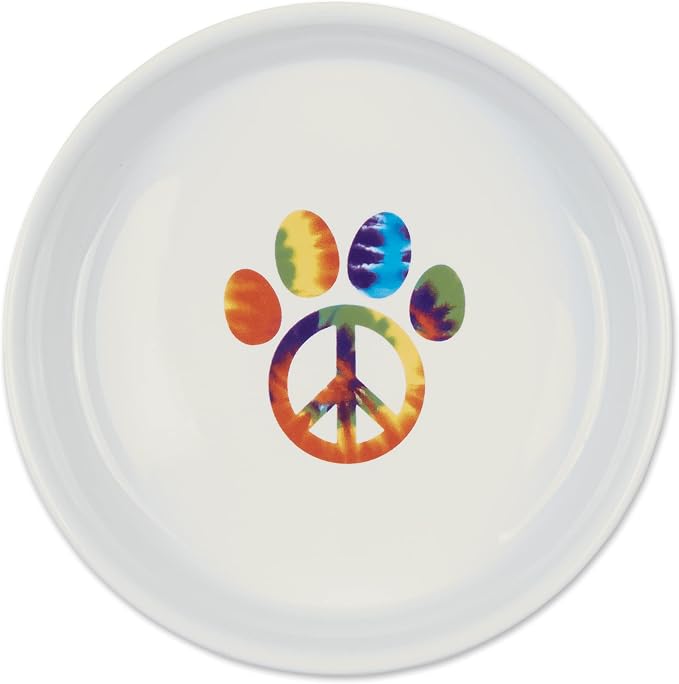 Bone Dry Ceramic Food Bowls, Non-Slip & Dishwasher Safe, Large Set, 7.5x2.4, Peace Paw, 2 Count