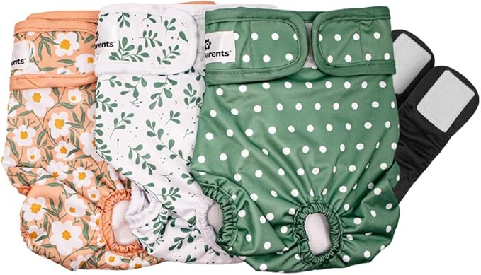 Pet Parents® Washable Dog Diapers (3pack) + Extendrs® of Durable Doggie Diapers, Premium Dog Diapers Female (X-Large, Daisy)