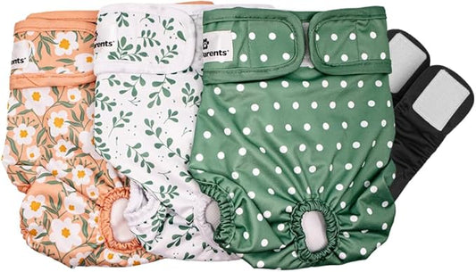 Pet Parents® Washable Dog Diapers (3pack) + Extendrs® of Durable Doggie Diapers, Premium Dog Diapers Female (X-Large, Daisy)