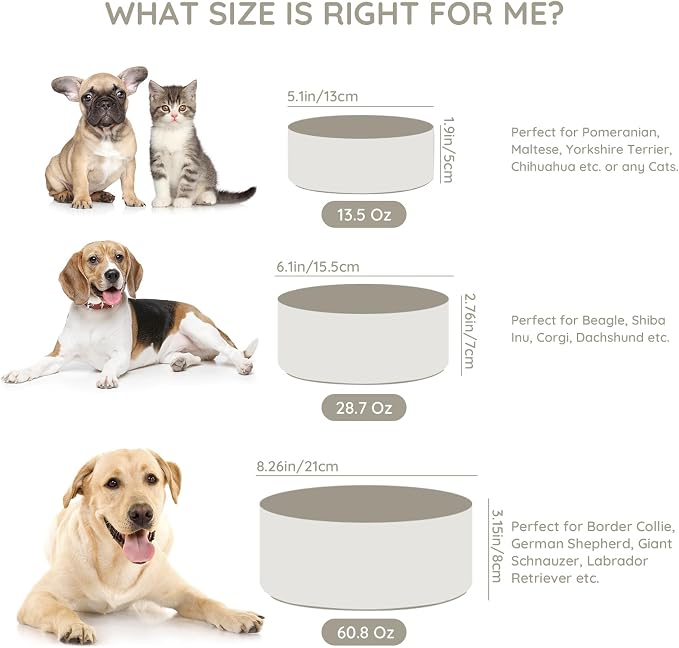SPUNKYJUNKY 60OZ Ceramic Dog and Cat Bowl, Modern Cute Weighted Food Water Bowl for Replacement Grey (1 Pack)