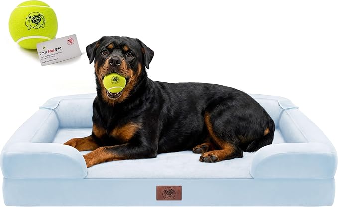 Orthopedic Memory Foam Dog Bed, 45x35, Waterproof for Large Dogs | Removable washable cover. Egg crate foam for joint relief. Non-slip base. Tennis ball toy included. For extra large breeds.