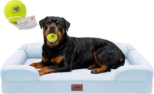 Orthopedic Memory Foam Dog Bed, 45x35, Waterproof for Large Dogs | Removable washable cover. Egg crate foam for joint relief. Non-slip base. Tennis ball toy included. For extra large breeds.