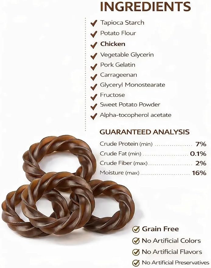No Rawhide Puppy Teething Rings – Pumpkin & Sweet Potato (16 Rings) Grain Free Rawhide Alternative Teething Treats for Puppies