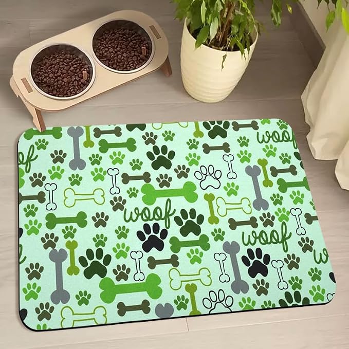 Dog Food Mats for Floors Waterproof, Pet Water Bowl Mats Pet Feeding Absorbent Placemats Green 12 * 20 inch
