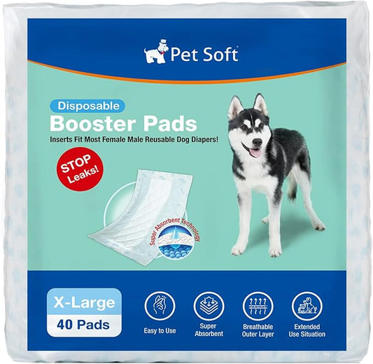 Pet Soft Dog Diaper Liners - Disposable Dog Diaper Booster Pads for Male & Female Dogs fit Most Dog Wraps and Belly Bands Up-Graded (Blue, XL-40ct)