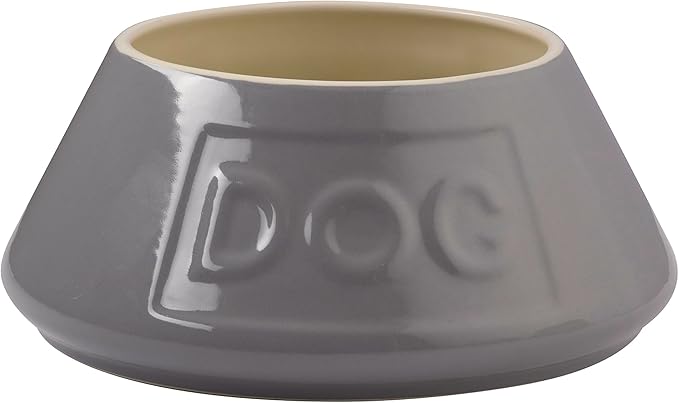 Mason Cash: Non-Tip Dog Bowl - Grey - 8.3", 54oz - Durable Ceramic Food & Water Angled Dish, Microwave-Dishwasher Safe, Pet Meal Feeding & Hydration