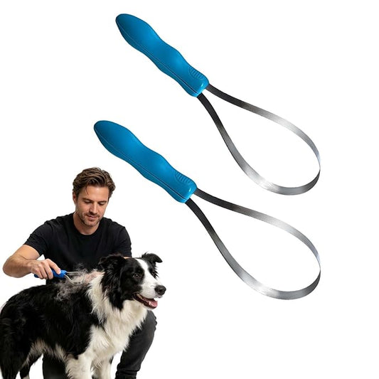 Dual Sided Shedding Blade for Dogs Cats Brush Horse, 2-in-1 Stainless Steel Deshedding Tool for Heavy Shedding, Pet Grooming Brush Removes Loose Hair Undercoat with Ergonomic Grip (2b)