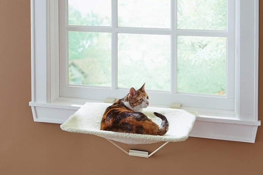 Prevue Pet Products TabbyNapper Easy Mount Cat Hammock Bed Perch - Indoor Window Cat Bed and Perch for Small and Large Cats, Fleece Cushion, No Tools Needed, No Drilling or Wall Screws