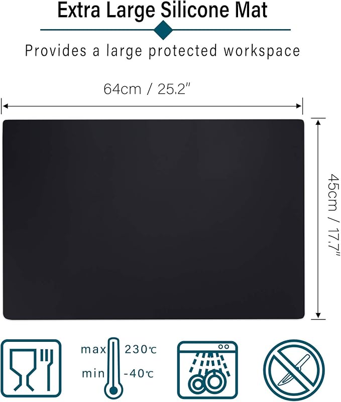 Gartful Extra Large Silicone Mat for Craft, 25.2" x 17.7" Silicone Craft Sheet Jewelry Casting Mold, Countertop Mat, Nonskid Counter Table Protector, Multipurpose Mat, Placemat, Black