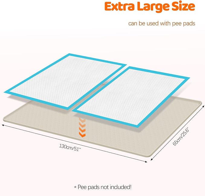 Pee Pads for Dogs, 51" x 25.6" Extra Large Reusable Dog Silicone Mat for Floor Protector, Washable Non-Slip Dog Training Pads for Potty Training (Beige)