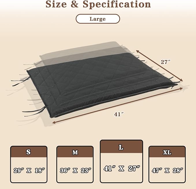 41"x27" Indestructible Dog Bed, Orthopedic High-Density Foam, Chew Resistant Waterproof Crate Mat, Corner Straps for Aggressive Chewers, Machine Washable with De-Shedding Glove, L