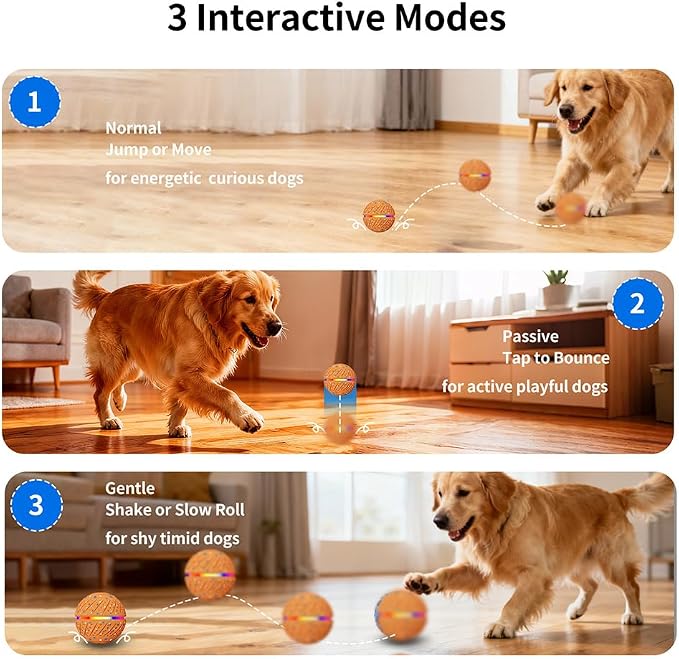 Smart Interactive Dog Toy Ball - Automatic Moving Bouncing Rolling Ball with 3 Modes & RGB Lights, Durable E-TPU Motion Activated Dog Toys for Small Medium Dogs, Keep Busy & Boredom Relief (Orange)