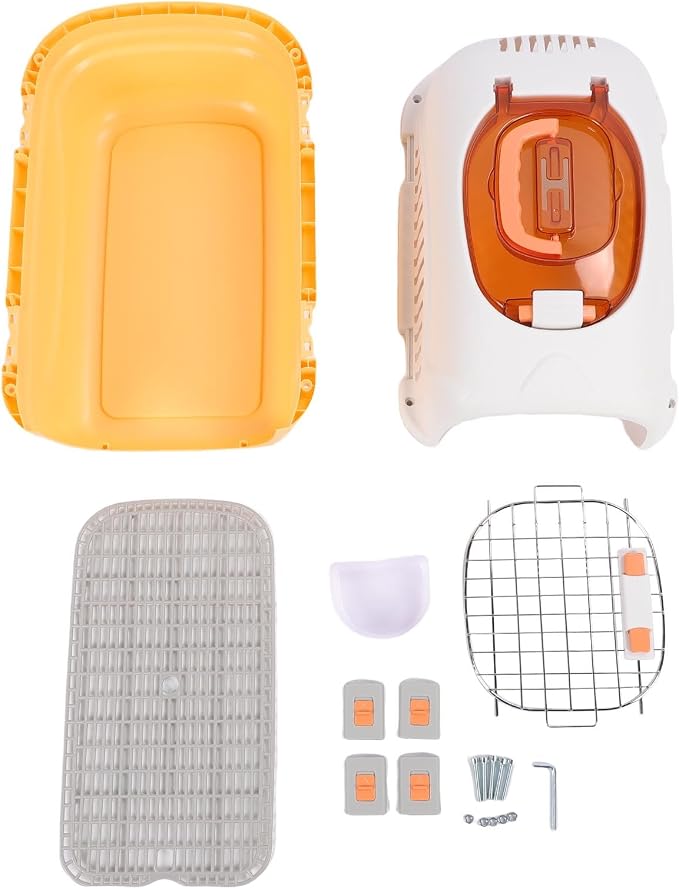 Pet Carrier, Airline Approved 2 Door Top and Front Load Hard Sided Dog Crate, Cat Carrier with Detachable Design Skylight Handle for Cats Small Dogs Travel (Yellow)