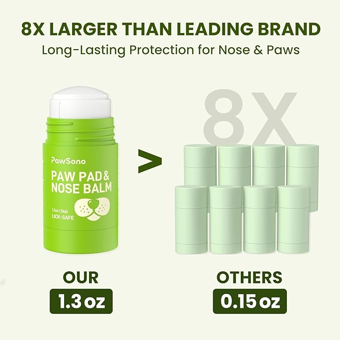PawSono Lick-Safe Dog Paw & Nose Balm with Coconut Oil | All-Natural Moisturizer & Soother for Dry, Cracked Pads & Snout | Heat & Cold Pavement Protection Wax | Horse Hoof, Joint Care (1.3 oz