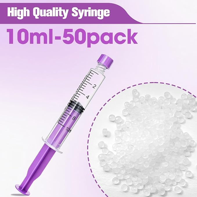 10ml Syringe with Cap, 10cc Plastic Syringes for Liquid, Feeding, Individually Wrapped 50 Pack